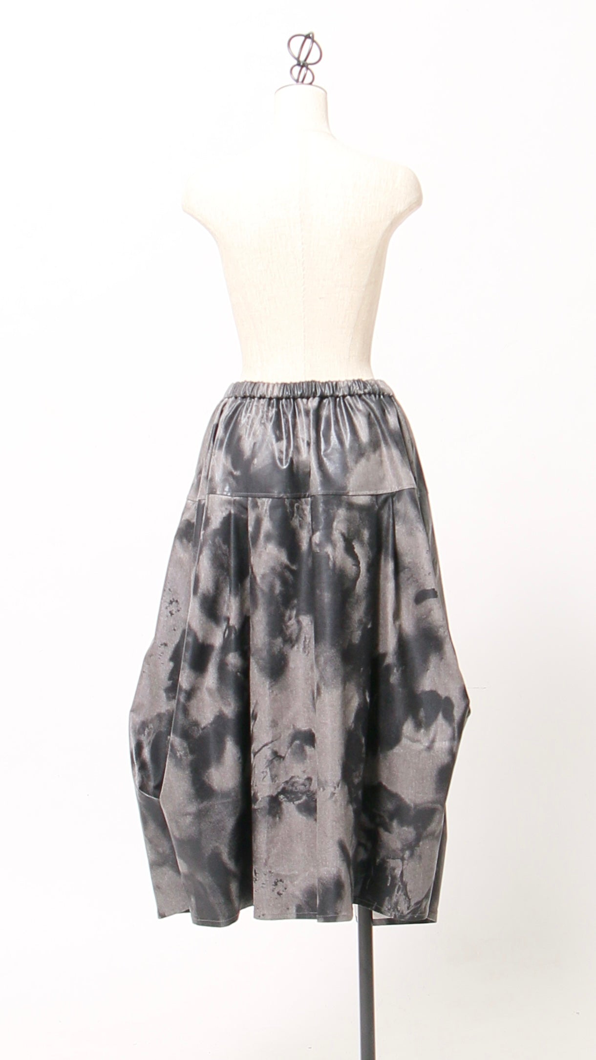 黒拍プリント 変形スカート ロングスカート ドイツ製インポート生地 日本製(057-4904)