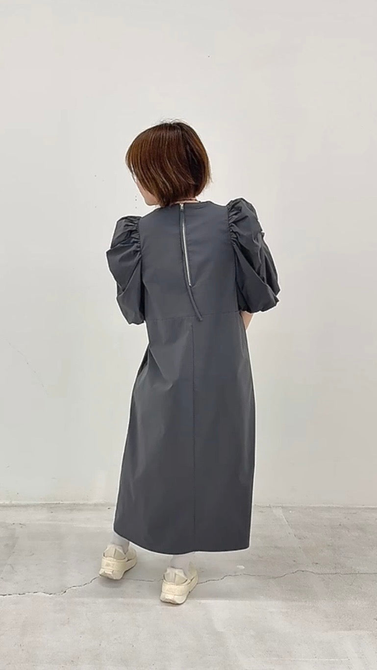 タック袖 バックジップワンピース 063-4304