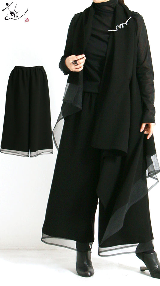 【WEB展 2027年1月予約商品】クロスジョーゼット ワイドストレートパンツ ブラックフォーマル 日本製（057-4696）