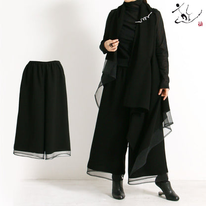 【WEB展 2027年1月予約商品】クロスジョーゼット ワイドストレートパンツ ブラックフォーマル 日本製（057-4696）