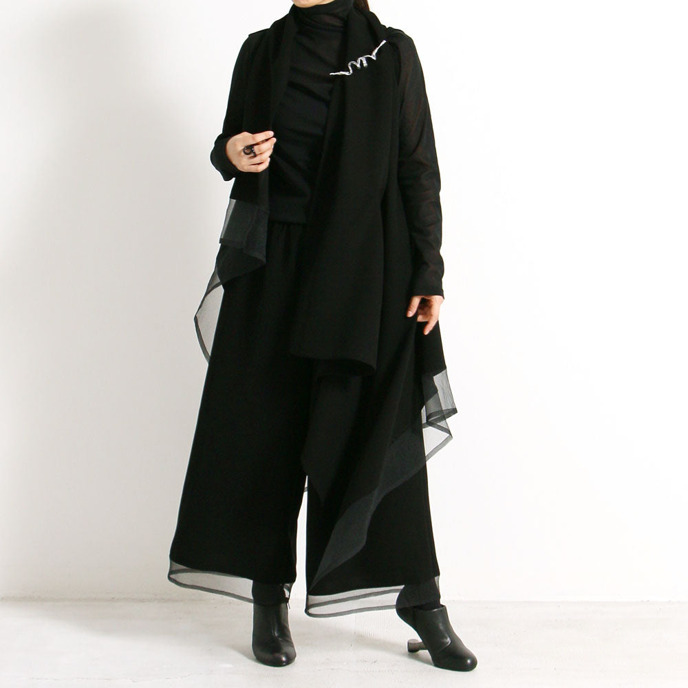 【WEB展 2027年1月予約商品】クロスジョーゼット ワイドストレートパンツ ブラックフォーマル 日本製（057-4696）