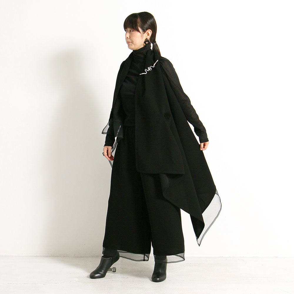 【WEB展 2027年1月予約商品】クロスジョーゼット ワイドストレートパンツ ブラックフォーマル 日本製（057-4696）