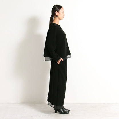 【WEB展 2027年1月予約商品】クロスジョーゼット ワイドストレートパンツ ブラックフォーマル 日本製（057-4696）