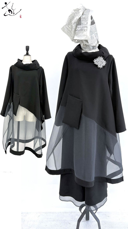 【WEB展 2027年1月予約商品】クロスジョーゼット チュニックブラウス ブラックフォーマル 日本製（057-4957）