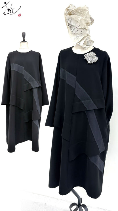 【WEB展 2027年1月予約商品】クロスジョーゼット オーガンジー切り替えワンピース フォーマル 日本製（057-5240）
