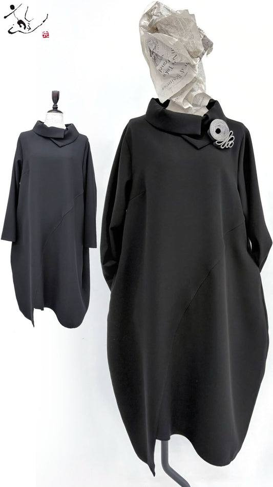 【WEB展 2027年1月予約商品】クロスジョーゼット アシメ衿ワンピース フォーマル 日本製（057-5241）