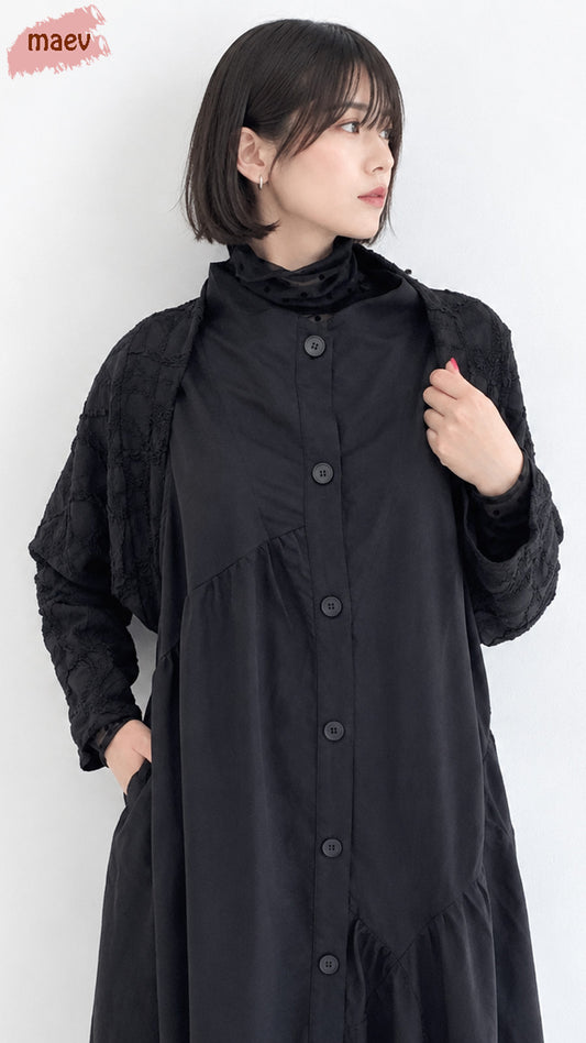 maev 9月新作 秋冬 レース柄凹凸ショートボレロ ショートカーディガン（121-0074）