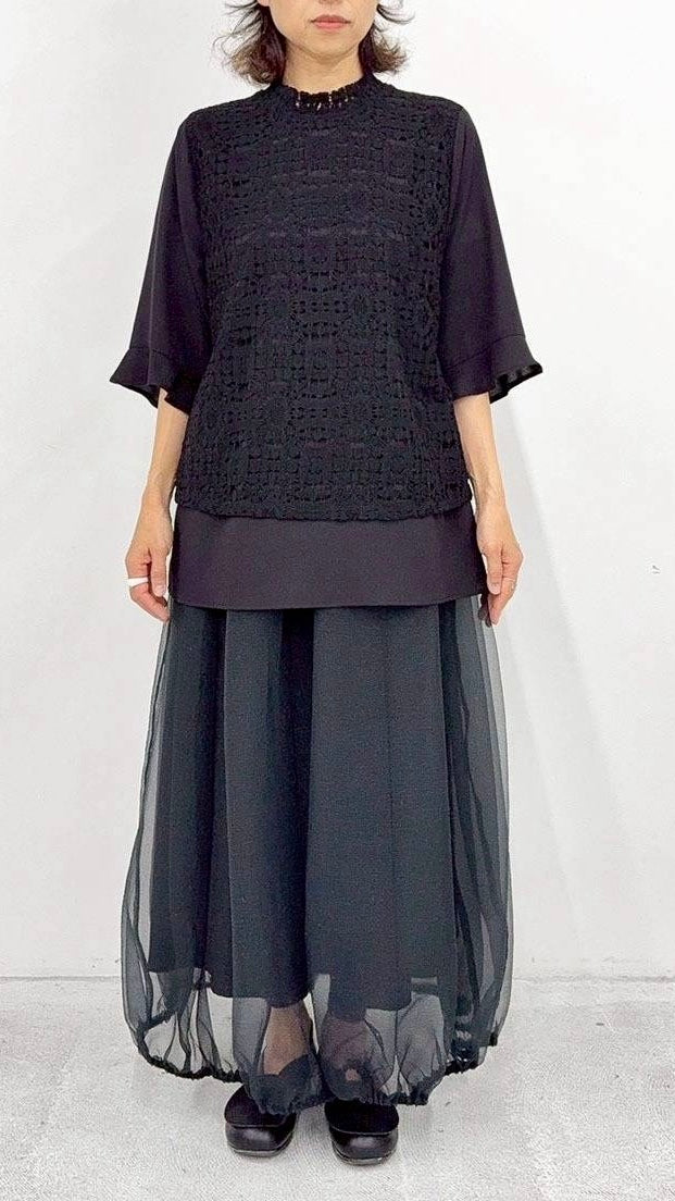 【3日間限定のお得なセット】レースブラウス✕オーガンジースカート✕あったかインナー 送料無料