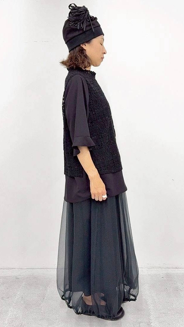 【3日間限定のお得なセット】レースブラウス✕オーガンジースカート✕あったかインナー 送料無料