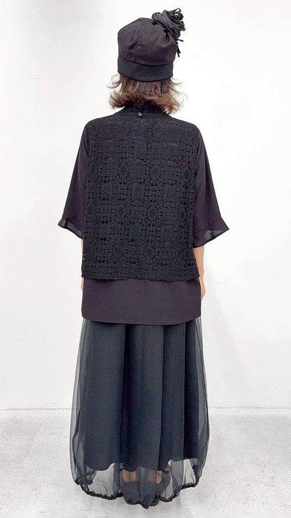 【3日間限定のお得なセット】レースブラウス✕オーガンジースカート✕あったかインナー 送料無料