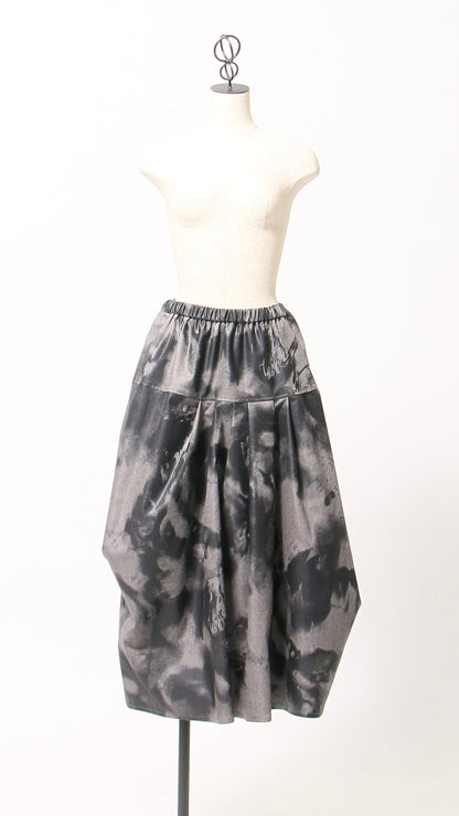 黒拍プリント 変形スカート ロングスカート ドイツ製インポート生地 日本製(057-4904)