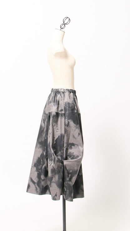 黒拍プリント 変形スカート ロングスカート ドイツ製インポート生地 日本製(057-4904)