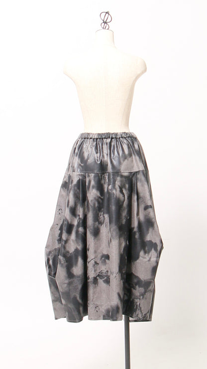 黒拍プリント 変形スカート ロングスカート ドイツ製インポート生地 日本製(057-4904)