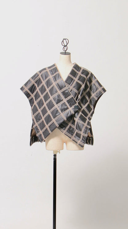 ブロックラインキルティングベスト ウール混 チェック柄 日本製(057-4928)