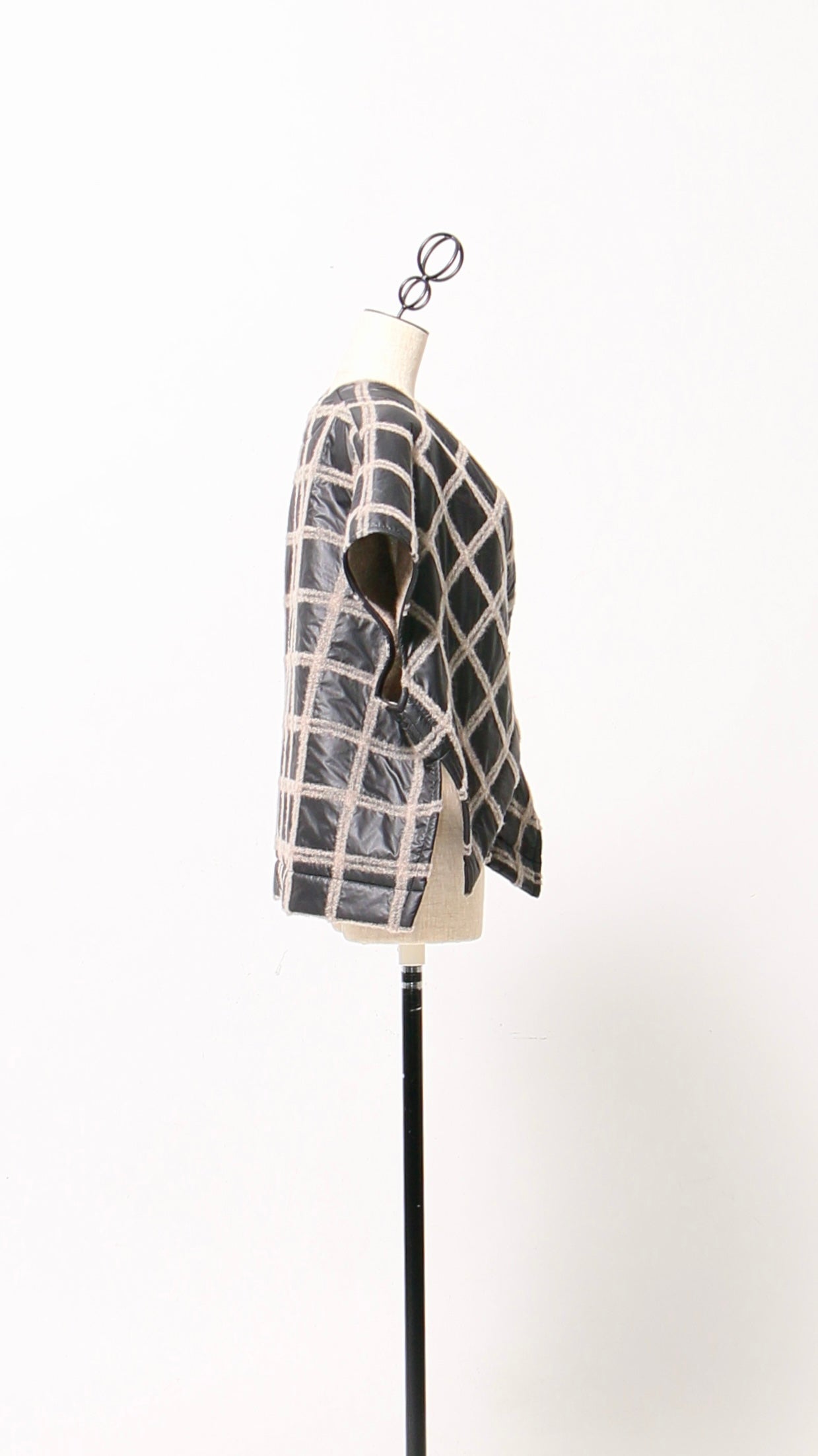 ブロックラインキルティングベスト ウール混 チェック柄 日本製(057-4928)