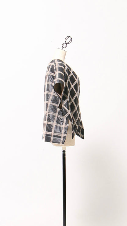 ブロックラインキルティングベスト ウール混 チェック柄 日本製(057-4928)