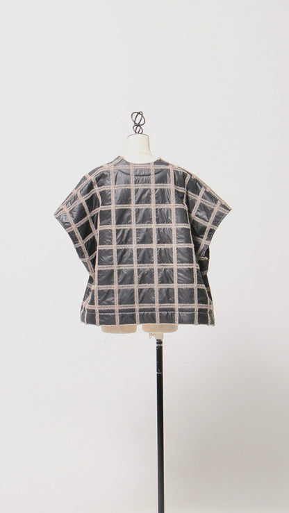 ブロックラインキルティングベスト ウール混 チェック柄 日本製(057-4928)