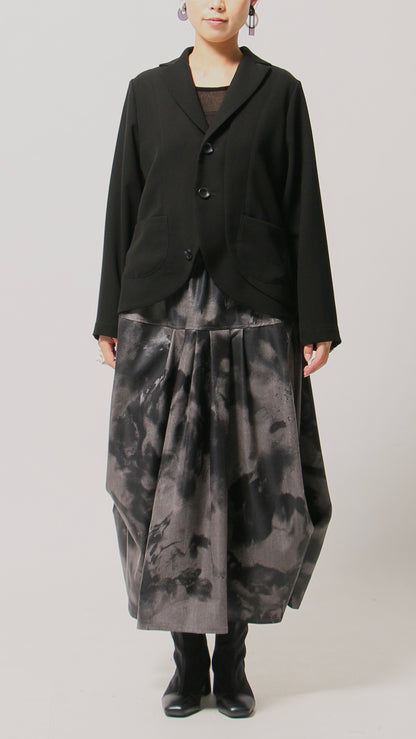 黒拍プリント 変形スカート ロングスカート ドイツ製インポート生地 日本製(057-4904)