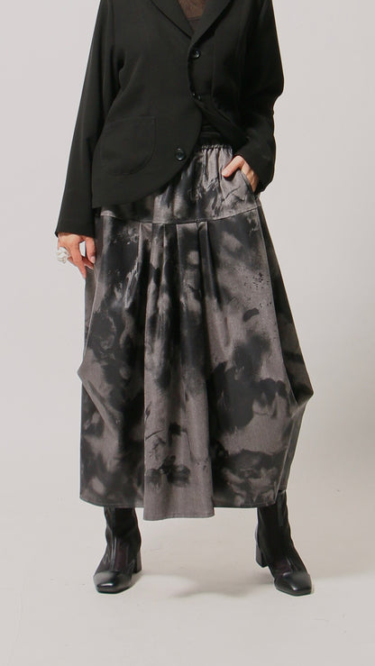 黒拍プリント 変形スカート ロングスカート ドイツ製インポート生地 日本製(057-4904)