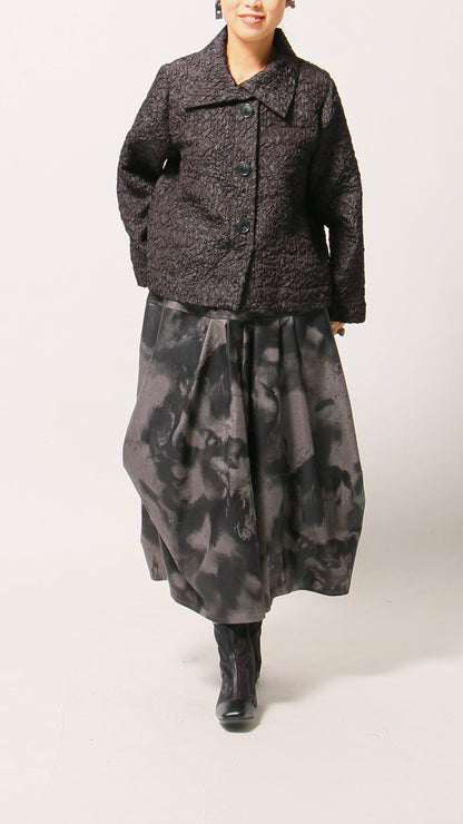 黒拍プリント 変形スカート ロングスカート ドイツ製インポート生地 日本製(057-4904)