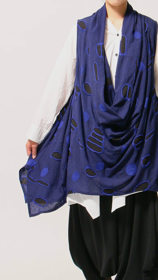 ダメージドット柄 ドレープチュニックベスト ジャガード 日本製 (057-4912)