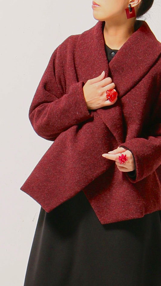 イタリアンブークレーショートコート ショールカラー 日本製(057-4938)