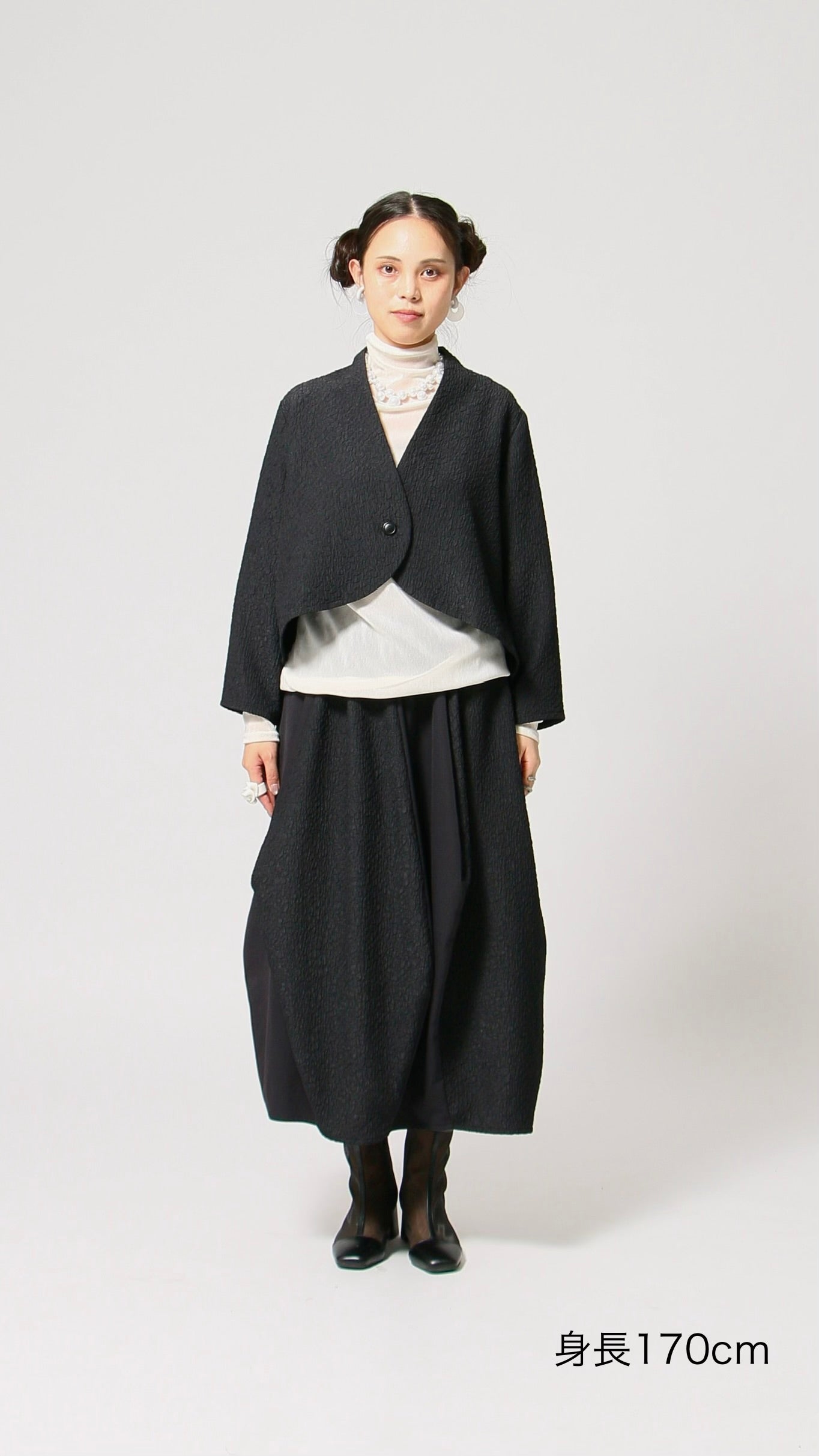 凹凸素材 ジャガード ノーカラージャケット 日本製(057-4981)