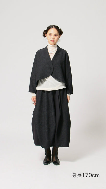 凹凸素材 ジャガード ノーカラージャケット 日本製(057-4981)