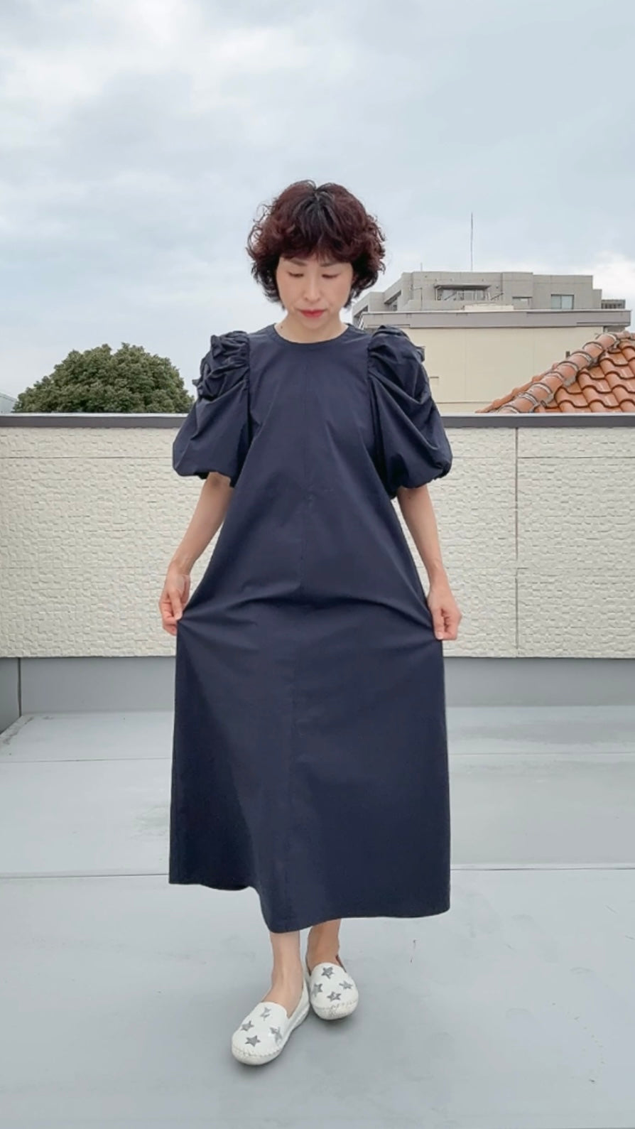 タック袖 バックジップワンピース 063-4304