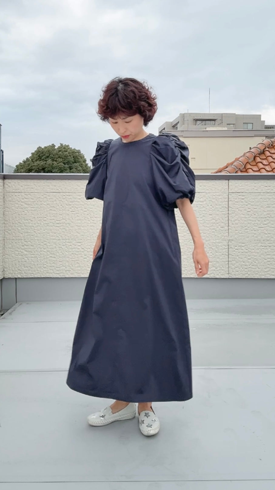 タック袖 バックジップワンピース 063-4304