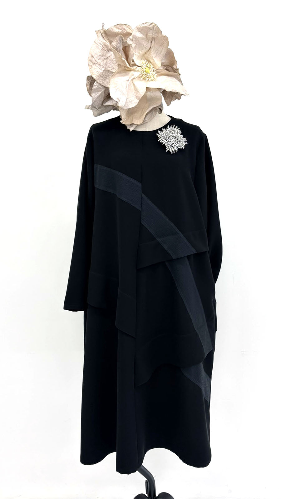 【WEB展 2027年1月予約商品】クロスジョーゼット オーガンジー切り替えワンピース フォーマル 日本製（057-5240）