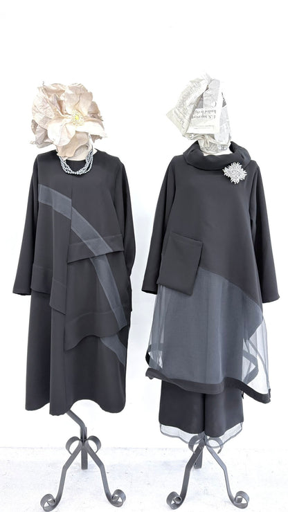 【WEB展 2027年1月予約商品】クロスジョーゼット オーガンジー切り替えワンピース フォーマル 日本製（057-5240）