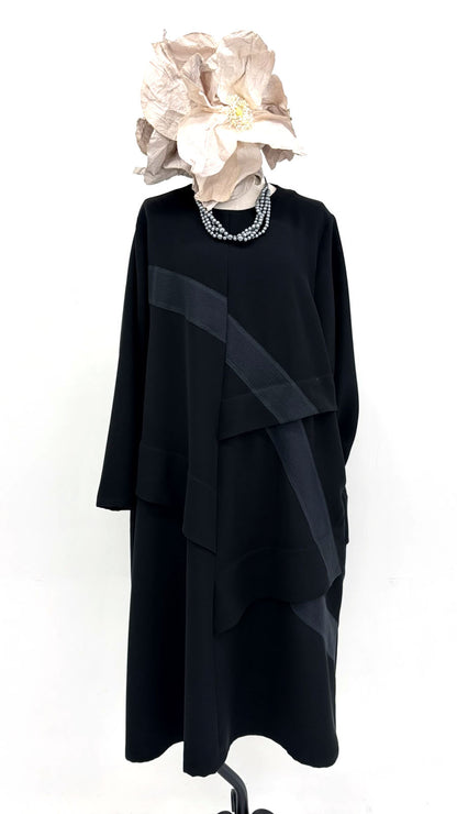【WEB展 2027年1月予約商品】クロスジョーゼット オーガンジー切り替えワンピース フォーマル 日本製（057-5240）