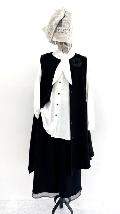 【WEB展 2027年1月予約商品】クロスジョーゼット 2WAYロングベスト ブラックフォーマル 日本製（057-5115）