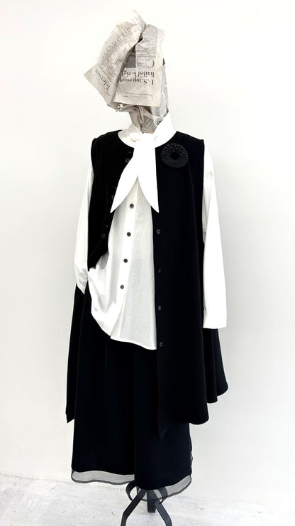 【WEB展 2027年1月予約商品】クロスジョーゼット 2WAYロングベスト ブラックフォーマル 日本製（057-5115）