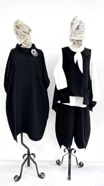 【WEB展 2027年1月予約商品】クロスジョーゼット コクーンパンツ ブラックフォーマル 日本製（057-5242）
