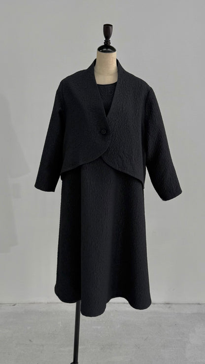 凹凸素材 ジャガード ノーカラージャケット 日本製(057-4981)