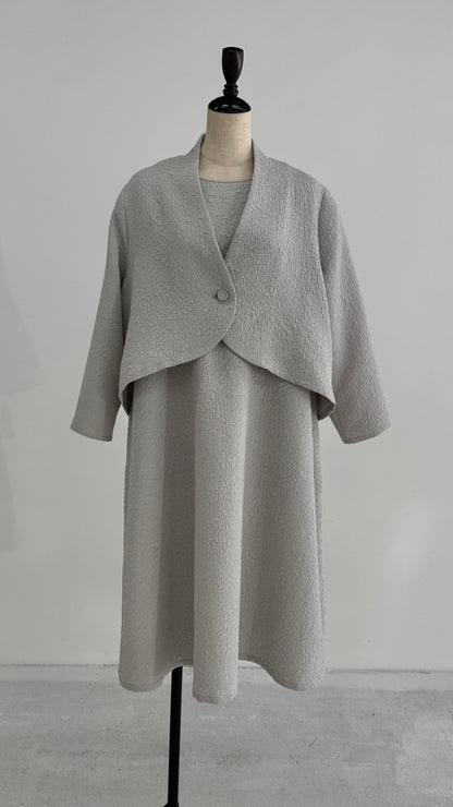 凹凸素材 ジャガード ノーカラージャケット 日本製(057-4981)