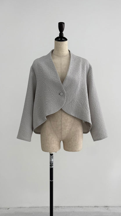 凹凸素材 ジャガード ノーカラージャケット 日本製(057-4981)