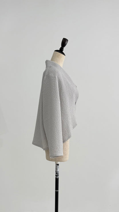 凹凸素材 ジャガード ノーカラージャケット 日本製(057-4981)