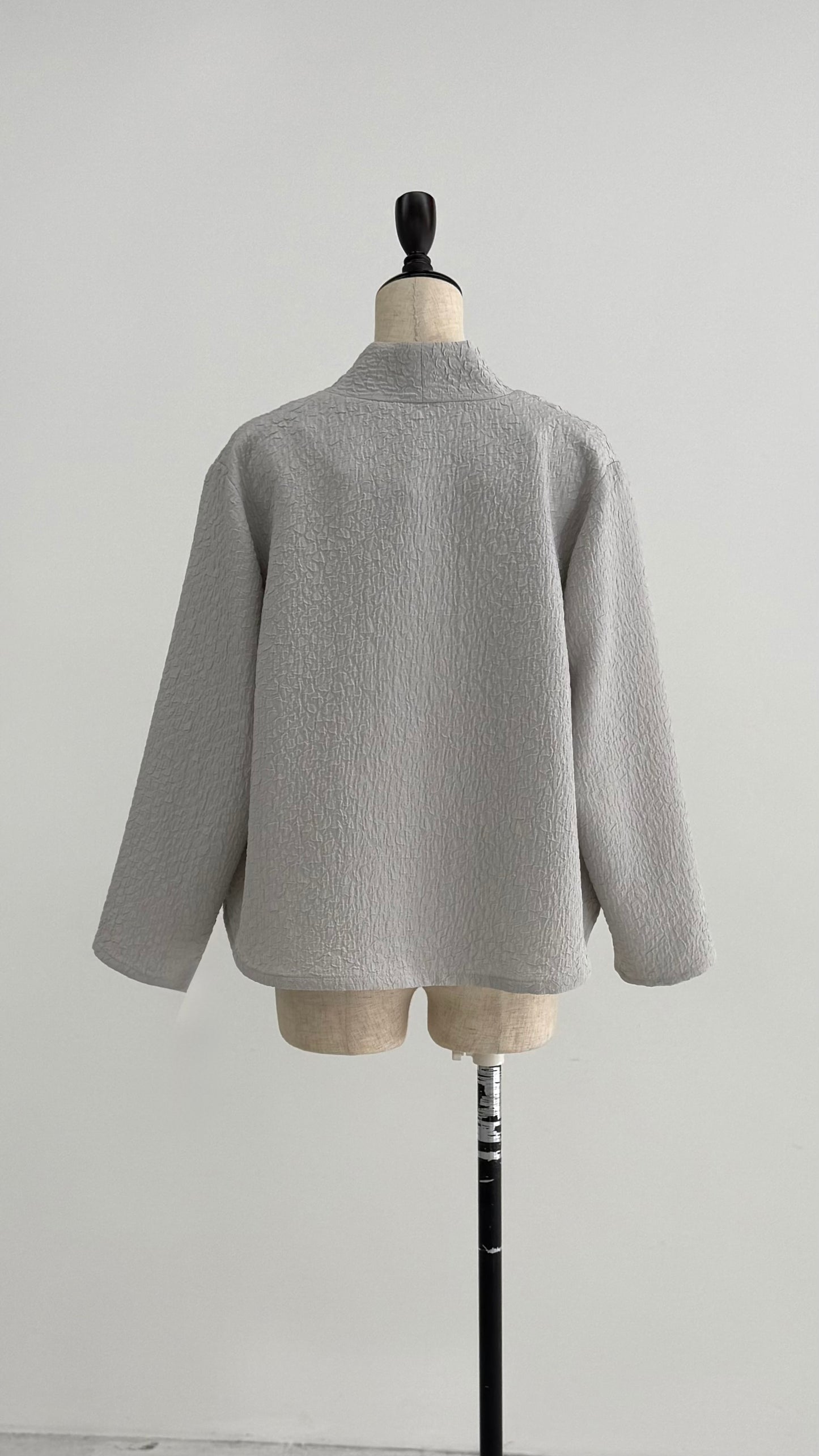 凹凸素材 ジャガード ノーカラージャケット 日本製(057-4981)