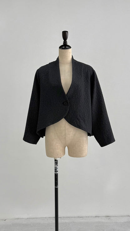 凹凸素材 ジャガード ノーカラージャケット 日本製(057-4981)