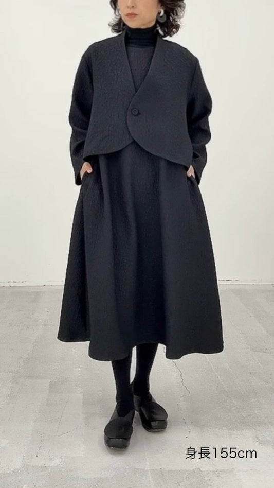 凹凸素材 ジャガード ノーカラージャケット 日本製(057-4981)