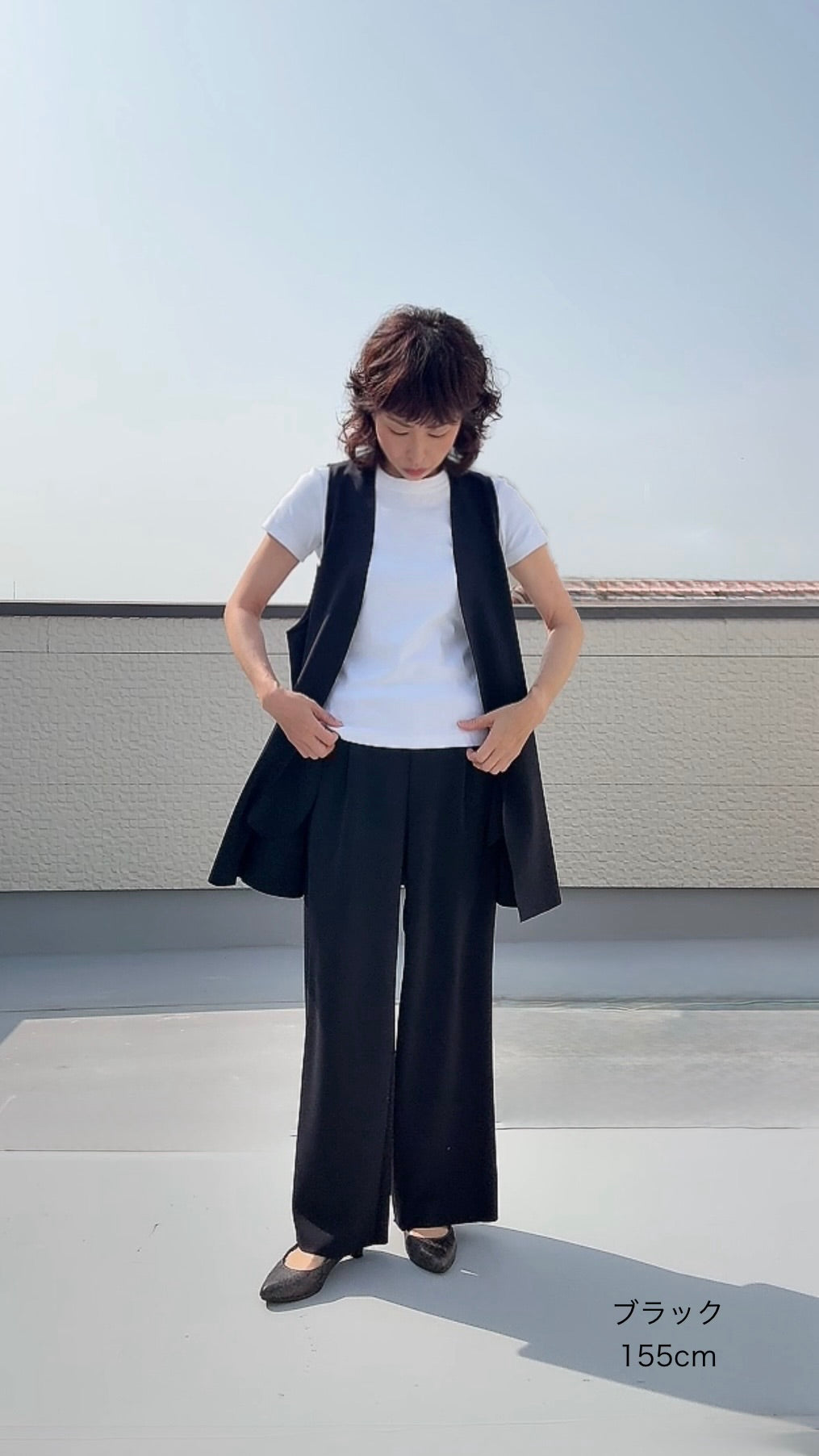 断ち切りダンボールニット ミドルジレ 065-3370