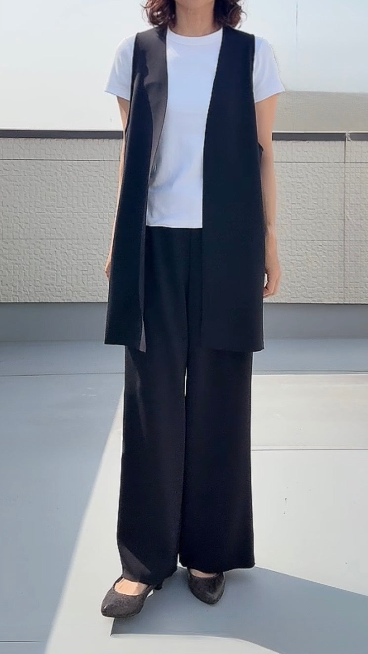 断ち切りダンボールニット ミドルジレ 065-3370