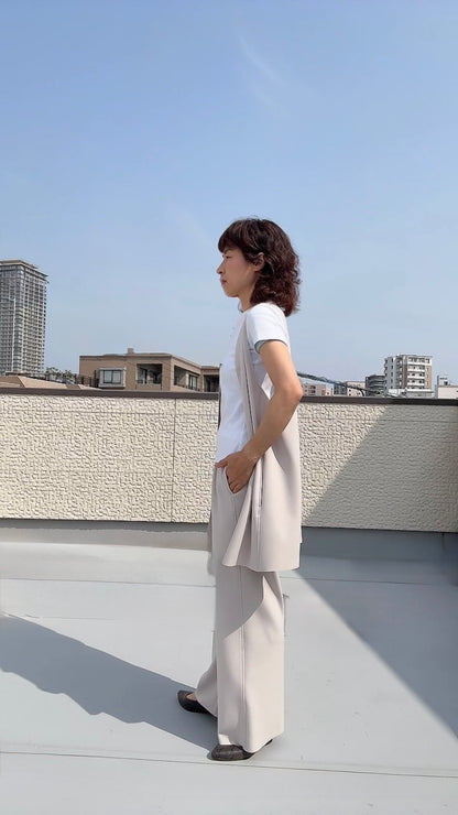 断ち切りダンボールニット ミドルジレ 065-3370