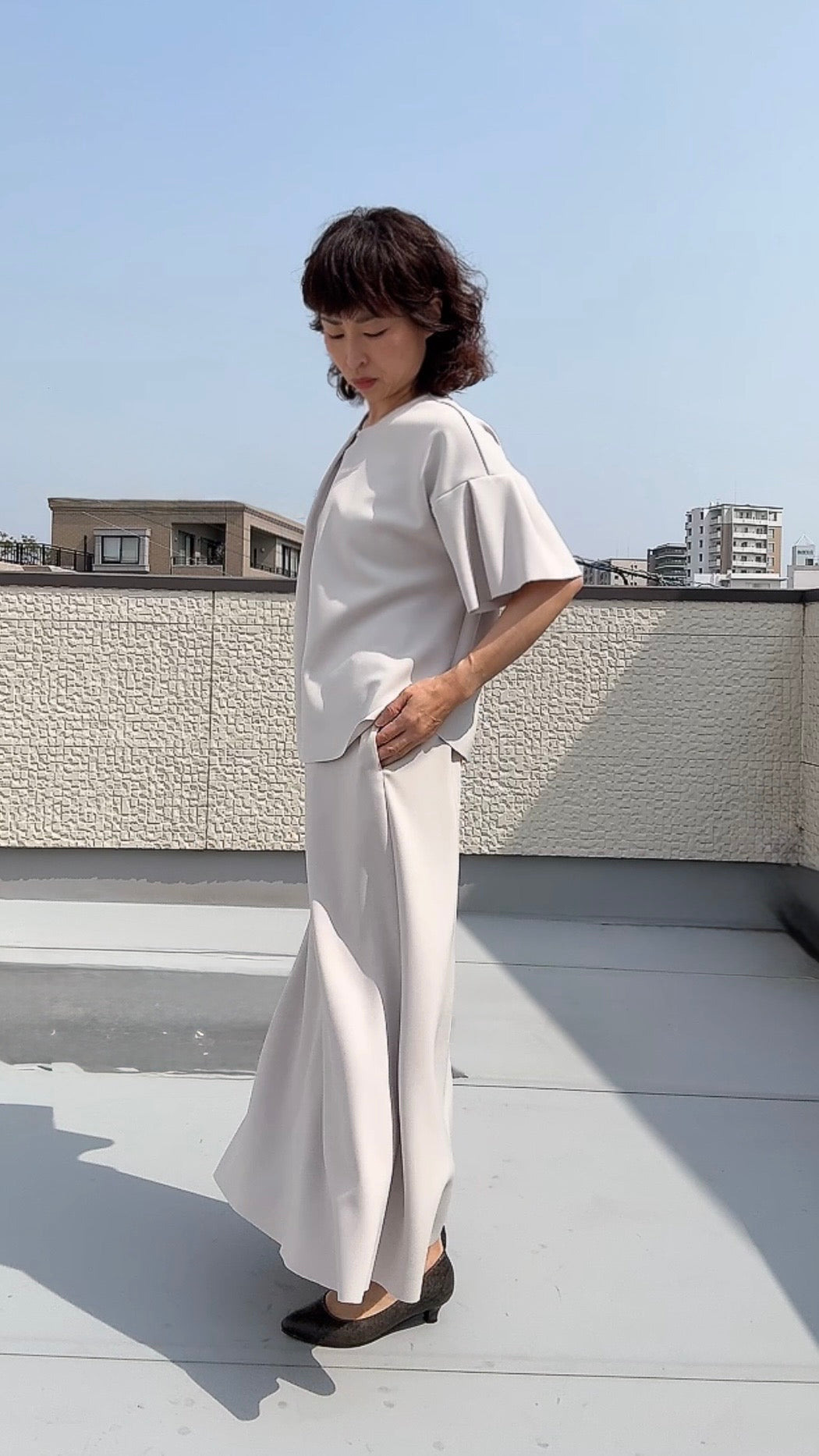 断ち切りダンボールニット ストレートススカート 065-3372