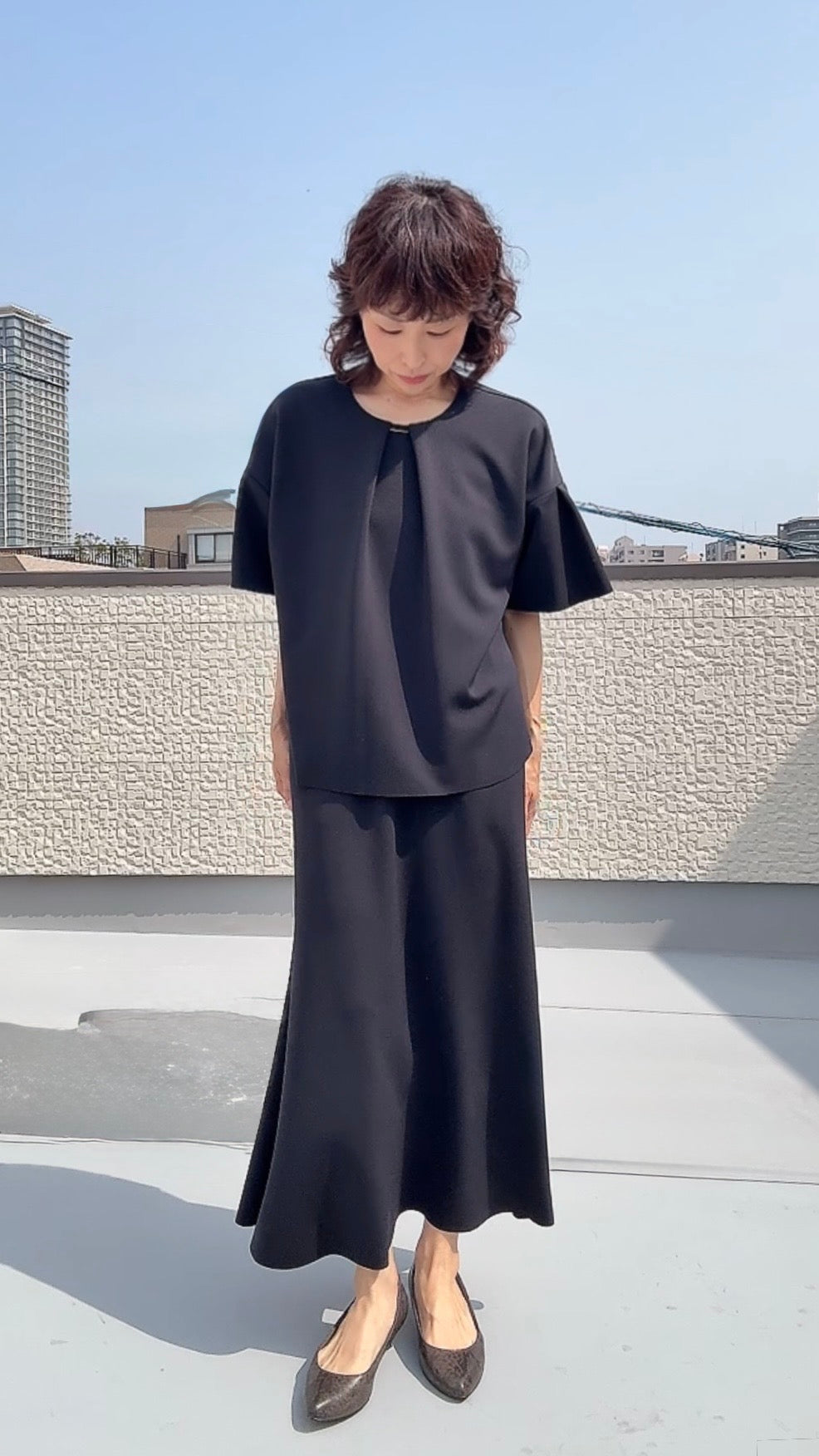 断ち切りダンボールニット ストレートススカート 065-3372