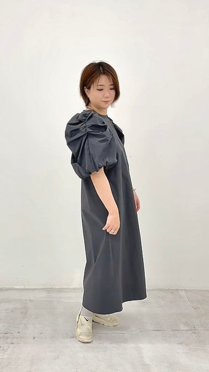 タック袖 バックジップワンピース 063-4304