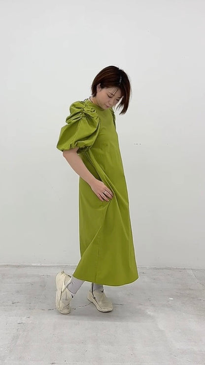 タック袖 バックジップワンピース 063-4304